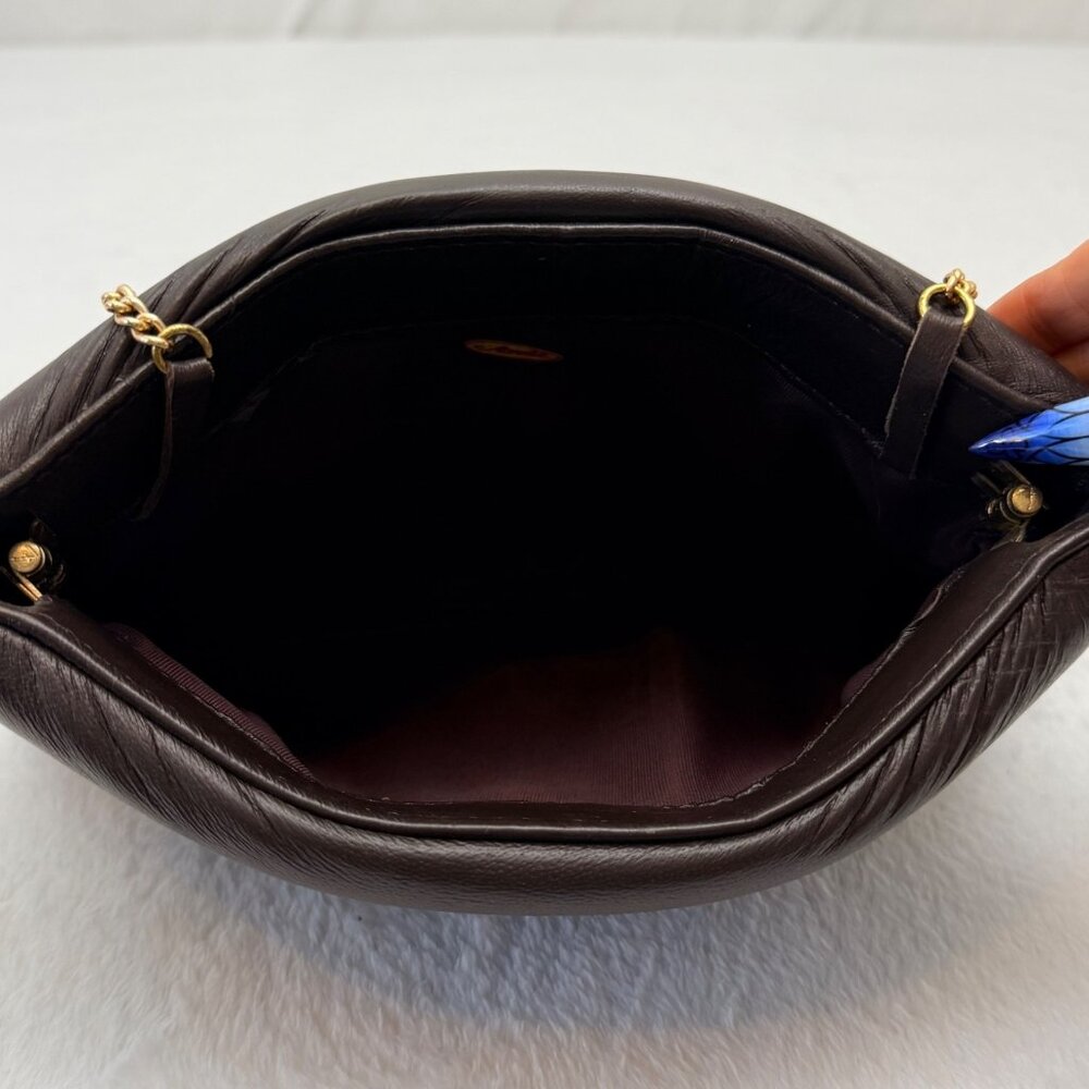 Vintage Ande Women Clamshell Purse w/Shoulder Chain 10" x 7 " Brown - Picture 4 of 8